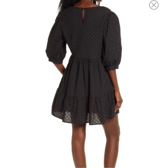 Anthropologie WAYF BFF Lauren Black Eyelet Babydoll Mini Dress Out Size M - Picture 2 of 12